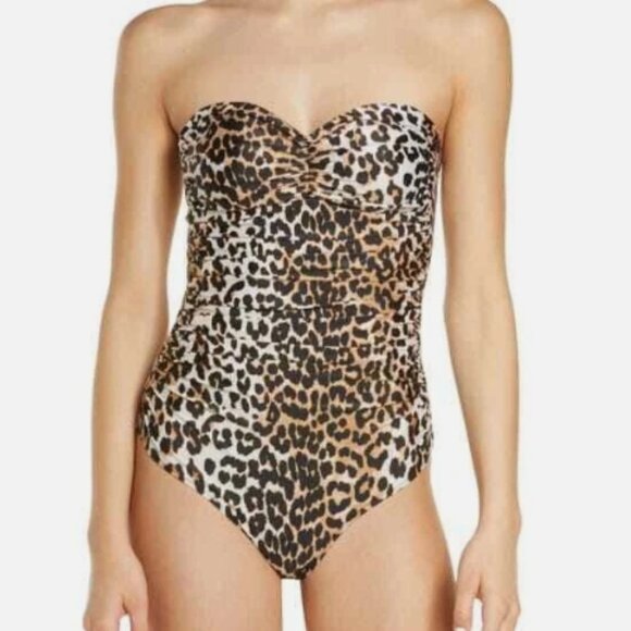 NWT! Ganni Core Multi Color Leopard Cheeky One Piece Swimsuit NEW! - Picture 2 of 5